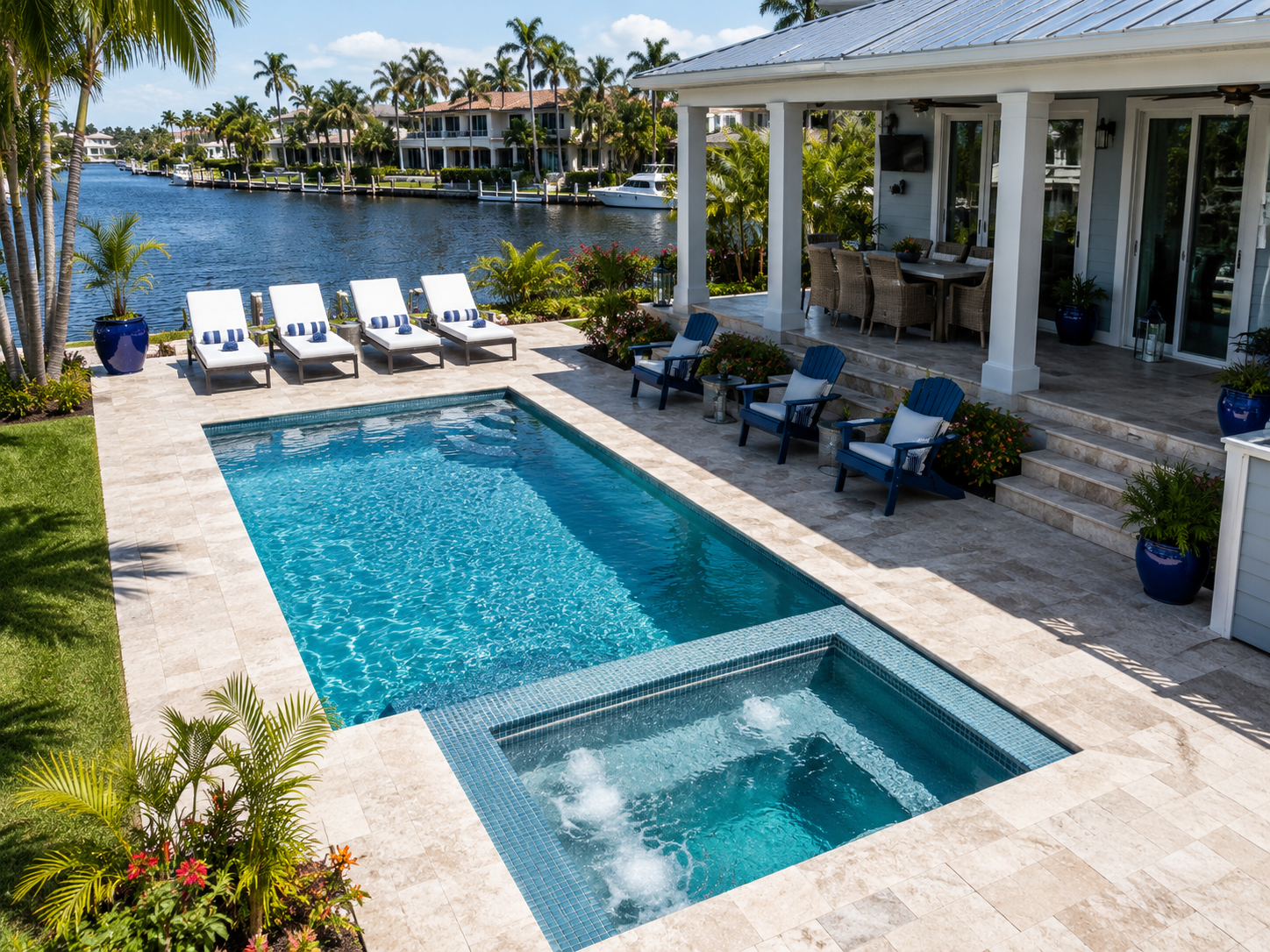L-Shape pool with spa